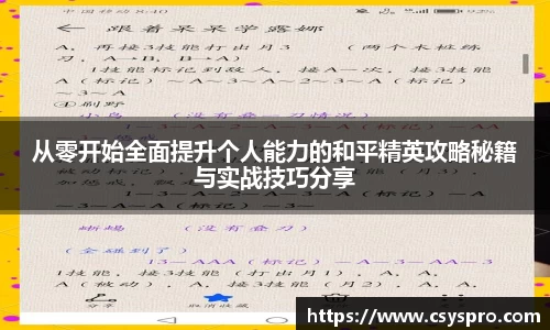 从零开始全面提升个人能力的和平精英攻略秘籍与实战技巧分享